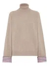 Brunello Cucinelli Light Brown Cashmere Turtle-neck Sweater In Neutral