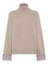 Brunello Cucinelli Light Brown Cashmere Turtle-neck Sweater In Neutral