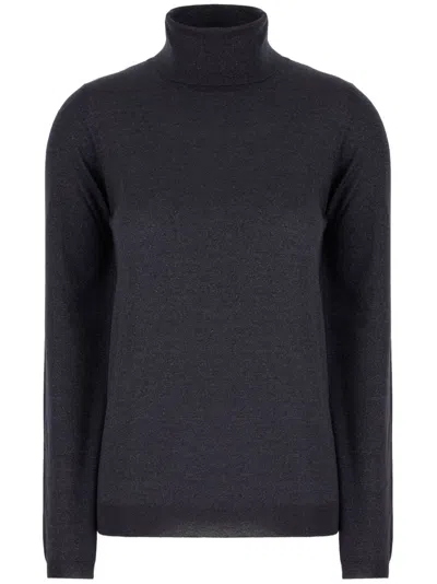 Brunello Cucinelli Cashmere Blend High Neck Sweater In Blue