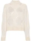 Brunello Cucinelli Sequined High-neck Jumper In Beige
