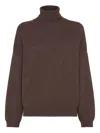Brunello Cucinelli Ribbed Cashmere Turtleneck Sweater With Long Sleeves In Brown