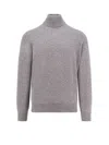Brunello Cucinelli Cashmere Turtleneck Sweater With Long Sleeves And Ribbed Hem In Gray