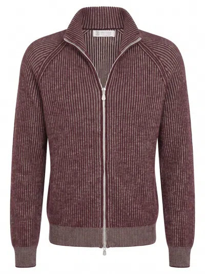 Brunello Cucinelli Cashmere Turtleneck Cardigan With Zip In Brown