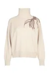 Brunello Cucinelli Women Beige Cashmere Embroidered Roll Neck Sweater In Neutral