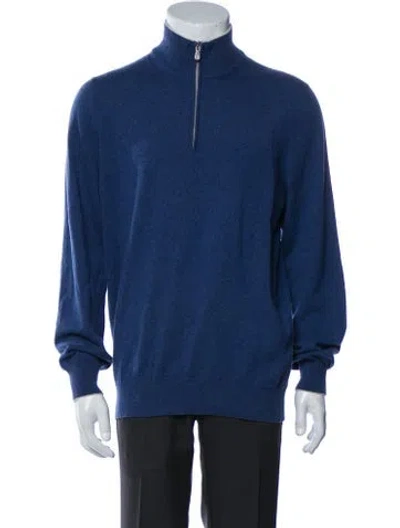 Pre-owned Brunello Cucinelli Cashmere Turtleneck Polo Sweater In Blue