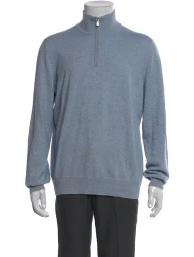 Pre-owned Brunello Cucinelli Cashmere Turtleneck Polo Sweater In Blue