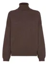 Brunello Cucinelli Ribbed Cashmere Turtleneck Sweater With Long Sleeves In Brown