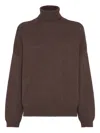 Brunello Cucinelli Ribbed Cashmere Turtleneck Sweater With Long Sleeves In Brown