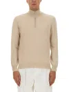 Brunello Cucinelli Half Zip Cashmere Turtleneck Sweater In Neutral
