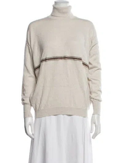 Pre-owned Brunello Cucinelli Cashmere Turtleneck Sweater In White