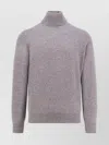 Brunello Cucinelli Cashmere Turtleneck Sweater With Long Sleeves And Ribbed Hem In Gray