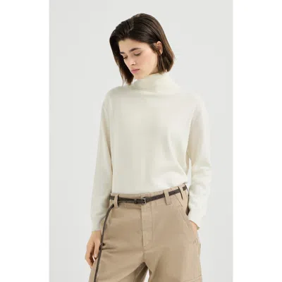 Brunello Cucinelli Cashmere Turtleneck Sweater With Monili In White