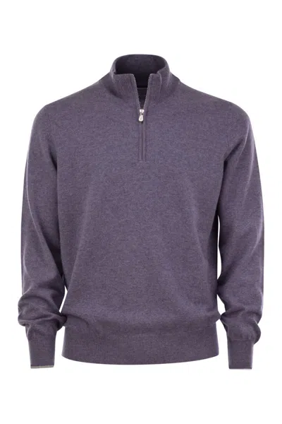 BRUNELLO CUCINELLI BRUNELLO CUCINELLI CASHMERE TURTLENECK SWEATER WITH ZIP