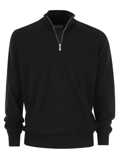 Brunello Cucinelli Cashmere Turtleneck Sweater With Zip In Black