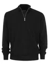 BRUNELLO CUCINELLI CASHMERE TURTLENECK SWEATER WITH ZIP