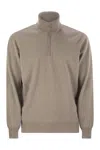Brunello Cucinelli Men Cashmere Turtleneck Sweater With Zipper In Brown