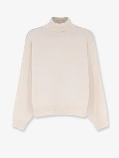 Brunello Cucinelli Cashmere Turtleneck With Monili Detail On The Back In Neutral