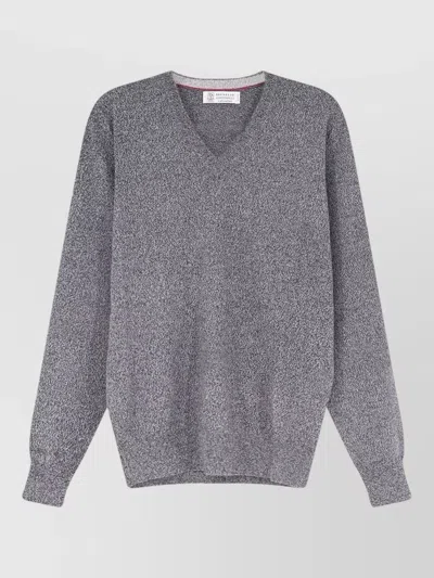 Brunello Cucinelli Cashmere V Neck Long Sleeve Sweater In Gray