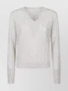 Brunello Cucinelli Cashmere V-neck Long Sleeve Top In Gray