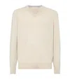 Brunello Cucinelli Cashmere V-neck Sweater In Buff