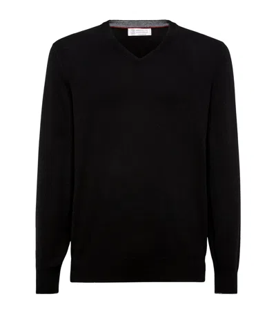 Brunello Cucinelli Cashmere V-neck Sweater In Black