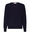 Brunello Cucinelli Cashmere V-neck Sweater In Blue