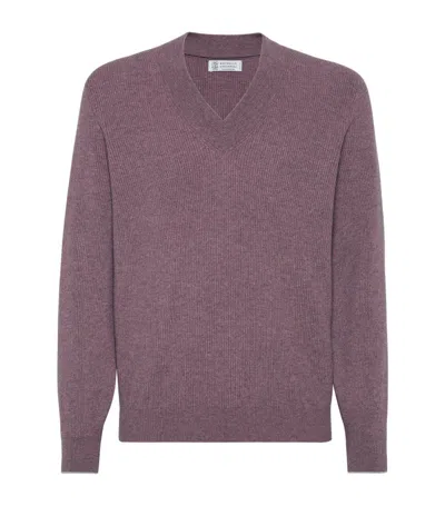 Brunello Cucinelli Cashmere V-neck Sweater In Multi