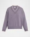 Brunello Cucinelli Cashmere V-neck Sweater In Purple