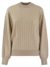 Brunello Cucinelli Women Cashmere V-neck Sweater With Necklace In Beige