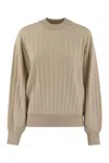 Brunello Cucinelli Women Cashmere V-neck Sweater With Necklace In Beige