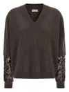 Brunello Cucinelli Cashmere V-necked Sweater In Brown