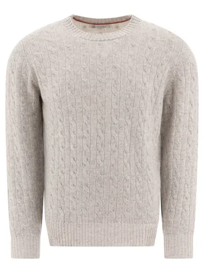 Brunello Cucinelli Cashmere Vanisé Cable Knit Sweater Knitwear Grey