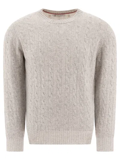 BRUNELLO CUCINELLI CASHMERE VANISÉ CABLE KNIT SWEATER KNITWEAR