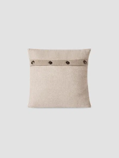 Brunello Cucinelli Cashmere Vanisé Rib Knit Cushion With Metal Buttons In Neutral