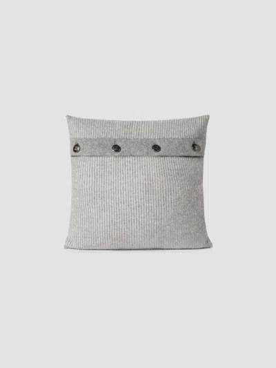 Brunello Cucinelli Cashmere Vanisé Rib Knit Cushion With Metal Buttons In Light Grey