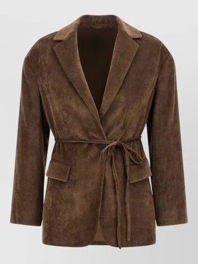 Brunello Cucinelli Cashmere Velvet Blazer Strapless Tailored Cut In Brown