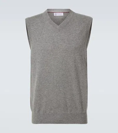 Brunello Cucinelli Cashmere Vest In Gray