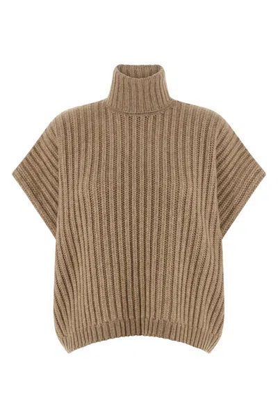 Brunello Cucinelli High Neck Sleeveless Cashmere Top In Brown