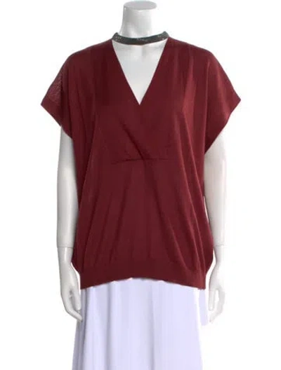 Pre-owned Brunello Cucinelli Cashmere V-neck Blouse W/ Tags In Red