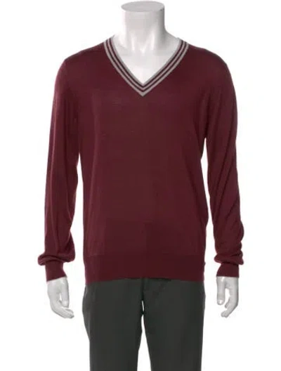 Pre-owned Brunello Cucinelli Cashmere V-neck Pullover In Burgundy
