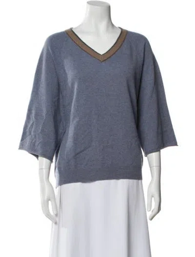 Pre-owned Brunello Cucinelli Cashmere V-neck Sweater In Blue