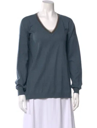 Pre-owned Brunello Cucinelli Cashmere V-neck Sweater In Blue