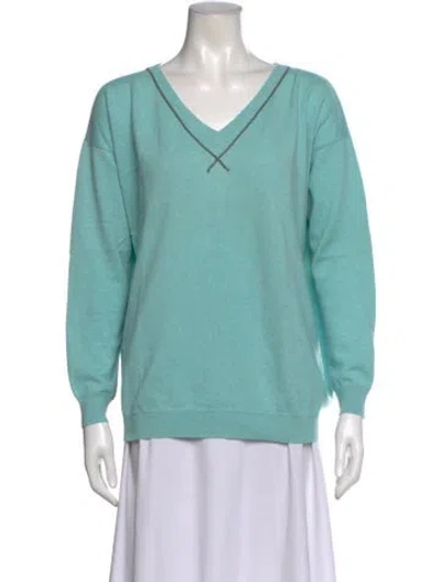 Pre-owned Brunello Cucinelli Cashmere V-neck Sweater In Blue