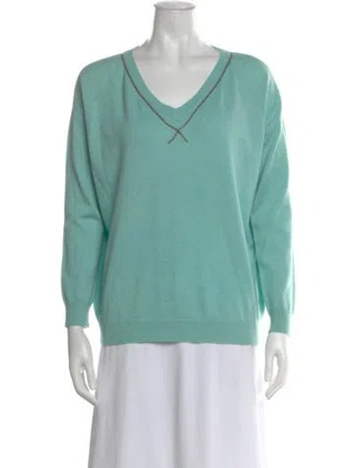 Pre-owned Brunello Cucinelli Cashmere V-neck Sweater In Blue