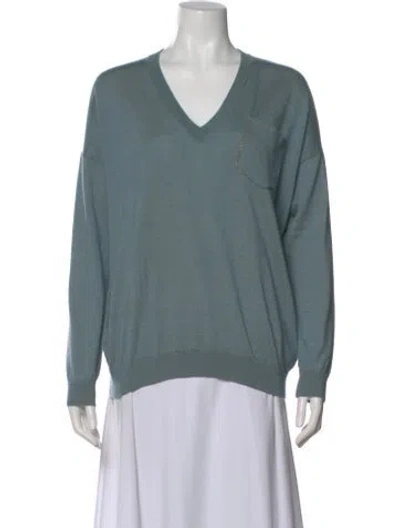 Pre-owned Brunello Cucinelli Cashmere V-neck Sweater In Blue