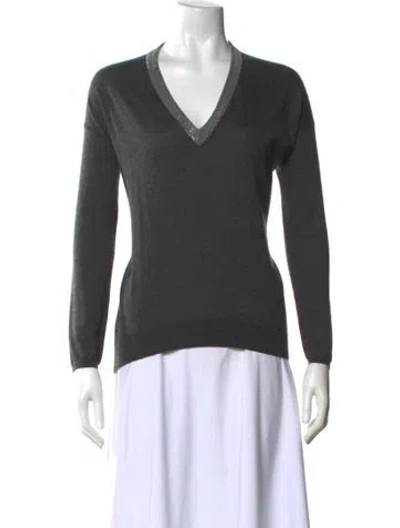 Pre-owned Brunello Cucinelli Cashmere V-neck Sweater In Gray