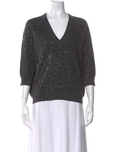 Pre-owned Brunello Cucinelli Cashmere V-neck Sweater In Gray