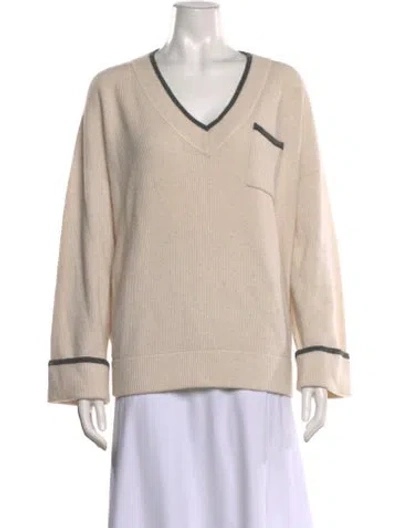 Pre-owned Brunello Cucinelli Cashmere V-neck Sweater In Neutral