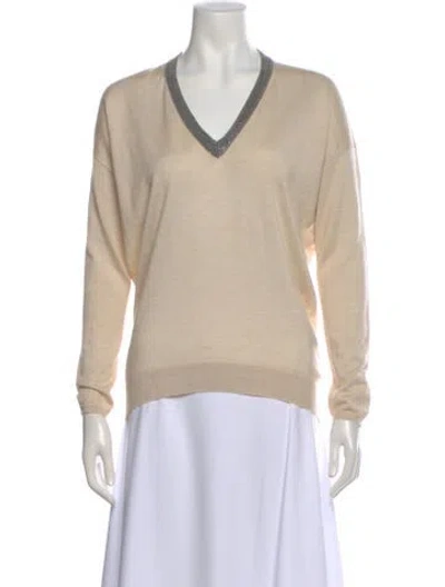Pre-owned Brunello Cucinelli Cashmere V-neck Sweater In Neutral