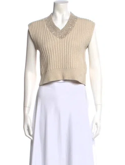 Pre-owned Brunello Cucinelli Cashmere V-neck Sweater In Neutral